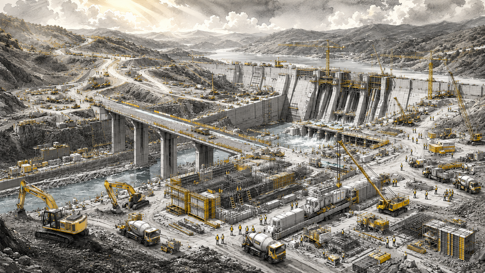Dams, bridges and highways under construction